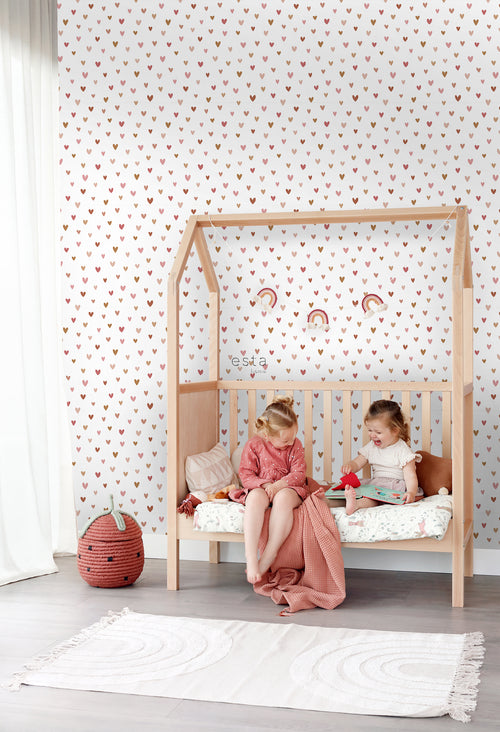 ESTAhome behang hartjes terracotta en roze - 53 cm x 10.05 m - 139360