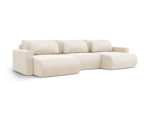 Cosmopolitan Design Converteerbare panoramische bank met opbergdoos Belfast 4-zits, flueel ivoor - 149x340x84cm