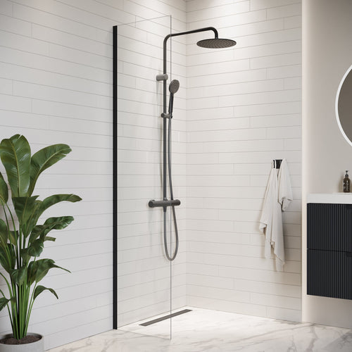 Badplaats Douchewand Florida 40 x 200 cm – Zwart – Inloopdouche 8 mm Veiligheidsglas
