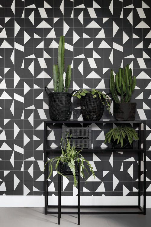 ESTAhome behang tegelmotief zwart wit - 0,53 x 10,05 m - 139087 - vtwonen shop
