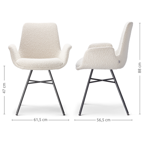 Nolon Noa-Eef Eetkamerstoel Bouclé Beige - met Armleuning - Zwart