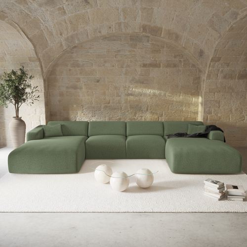 Sia Home - Panoramische bank MYRA - kruisbinding olijfgroen 356cm
