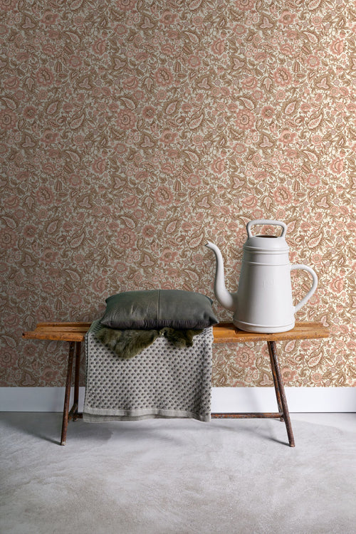 ESTAhome behang vintage bloemen bruin en terracotta roze - 50 x 900 cm - 131496 - vtwonen shop