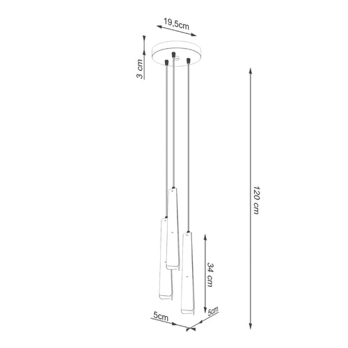 Sollux Lighting Hanglamp PRYSM 3P wit - 19,5x19,5x120cm