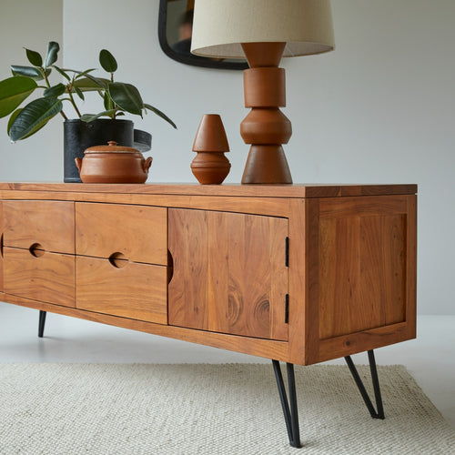 Tikamoon Massief acacia tv-meubel 180 cm - Donkerbruin - vtwonen shop