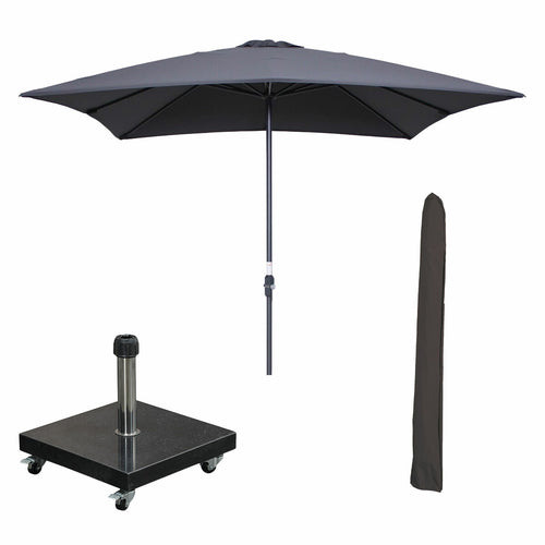 Garden Impressions stokparasol Lotus donker grijs 250x250 cm met 40kg Eureka voet en hoes