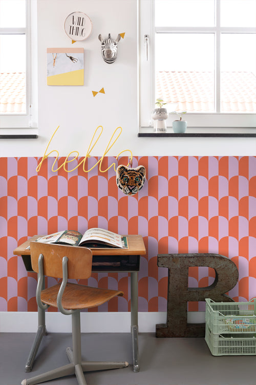 ESTAhome behang art deco bogen lila paars en oranje - 53 cm x 10.05 m - 139982 - vtwonen shop