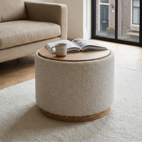 DÉJA Living Salontafel Marcia - Rond Beige/Naturel - Incl. Opbergruimte - Ø55cm