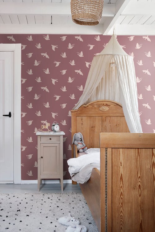 ESTAhome behang zwanen mauve paars - 50 x 900 cm - 131784