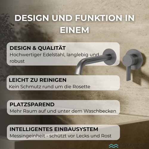 LOMAZOO inbouw wastafelkraan Gaia - muurkraan - gun metal