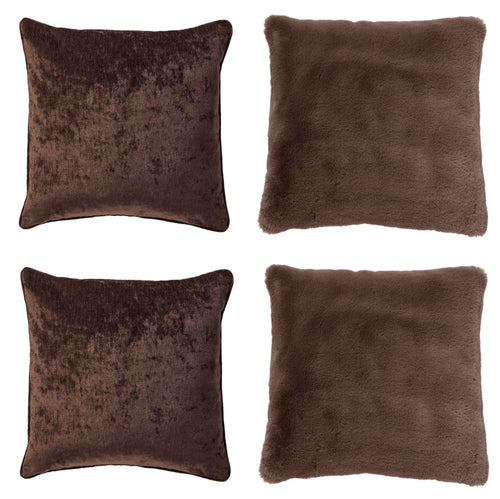 Dutch Decor - KUSSENSET - 4-delig - Soft Elegance - 45x45 cm - inclusief binnenkussens - bruin