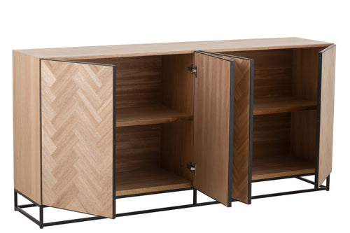 J-Line dressoir 4 Deuren Zigzag - hout/metaal - naturel/zwart - vtwonen shop