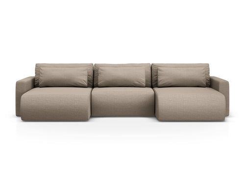 Cosmopolitan Design Converteerbare panoramische bank met opbergdoos Belfast 4-zits, structurele stof donkerbeige - 149x340x84cm