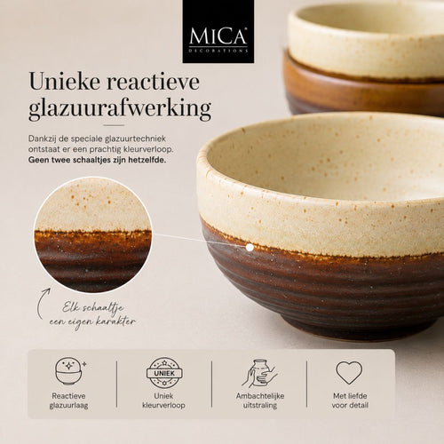 Mica Decorations Kommen Set 4 Stuks - Schaaltjes Set van Steengoed - Ontbijtkommen, Dessertkommen en Snackkommen - Ø11 x 5,5 cm - Aardetinten