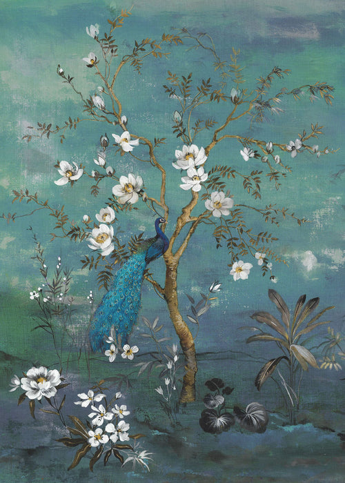 Sanders & Sanders fotobehang bloesem en pauw blauw - 200 x 280 cm - 611972 - vtwonen shop