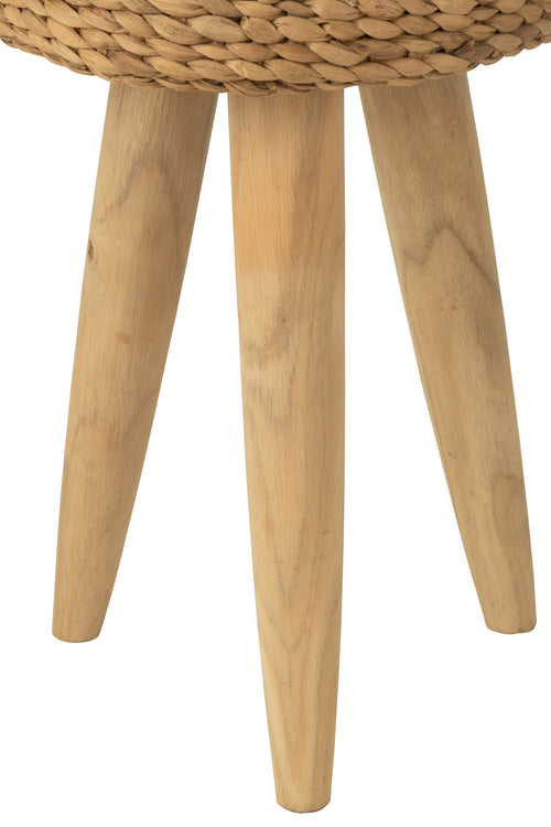 J-Line kruk Rond - hout/waterhyacint - naturel