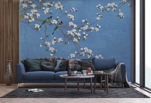 Sanders & Sanders fotobehang bloesemtakken vergrijsd blauw - 270 x 375 cm - 601168 - vtwonen shop