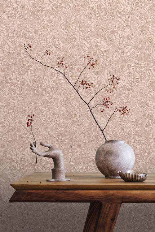 ESTAhome behang bloemtekeningen terracotta roze - 53 cm x 10.05 m - 139548