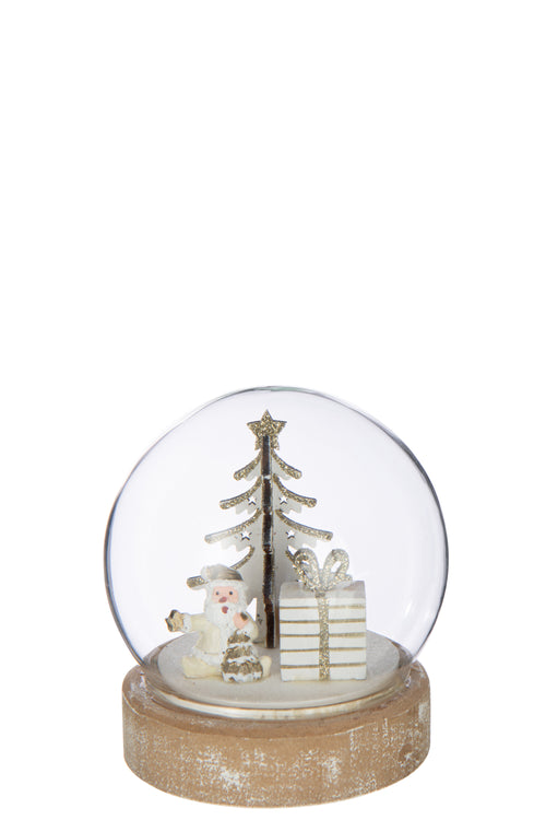 J-Line waterbal Kerstman - multiplex - wit/goud - LED lichtjes - vtwonen shop