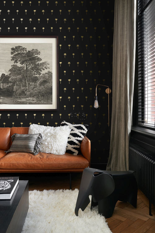 ESTAhome behang palmbomen zwart en goud - 53 cm x 10.05 m - 139161