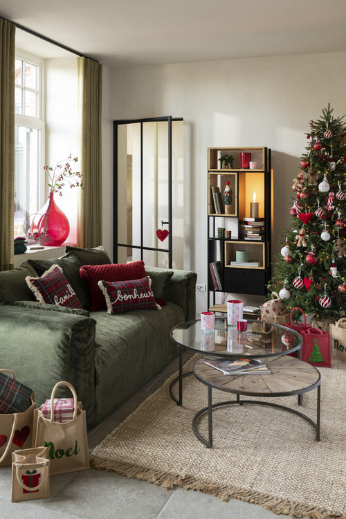 J-Line kussen Ruit Famille - polyester - rood/groen - vtwonen shop