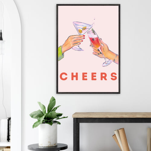 Artfulprints Poster met Lijst Cheers with cocktails   - 50x70 cm - Roze