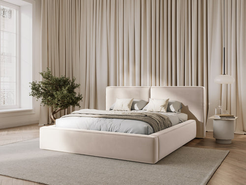 Micadoni Opbergbed met hoofdeinde Jodie 180x200cm, flueel, lichtbeige - 228x234x108cm