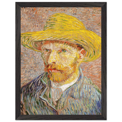 Artfulprints Poster met Lijst Vincent van Gogh - Zelfportret met strohoed   - 30x40 cm - Oranje