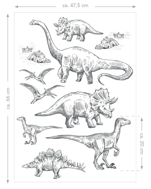 ESTAhome muursticker dinosaurussen zwart wit - 47.5 x 66 cm - 156105
