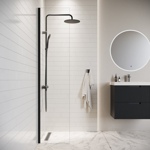 Badplaats Douchewand Florida 30 x 200 cm – Zwart – Inloopdouche 8 mm Veiligheidsglas