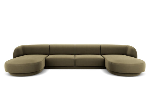 Micadoni Panoramische bank Miley 5-zits, flueel, groente - 156x330x70cm
