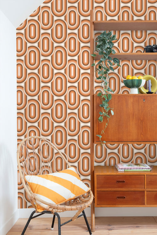ESTAhome behang retro ornamenten oranje en bruin - 50 x 900 cm - 130983 - vtwonen shop