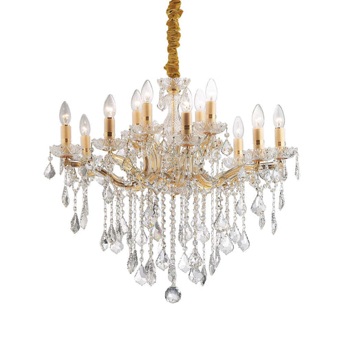 Ideal Lux Florian - 12-lichts kristallen kroonluchter met gouden afwerking, E14