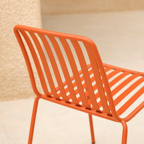 Tikamoon Tuinset van massief teakhout en oranje metaal 4 stoelen - Oranje