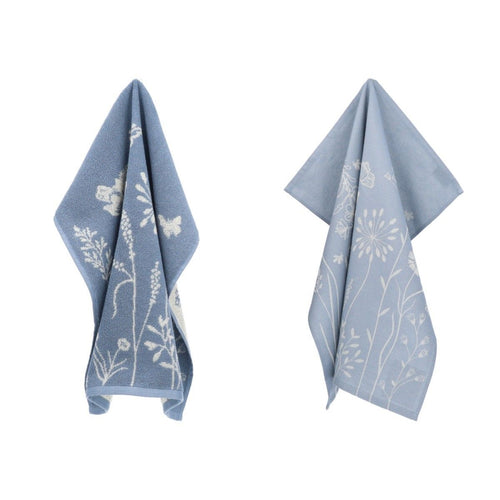 Luxe Keukendoek en Theedoek Wild Flowers Grijs Blauw - Bunzlau Castle - 100% biologisch GOTS katoen
