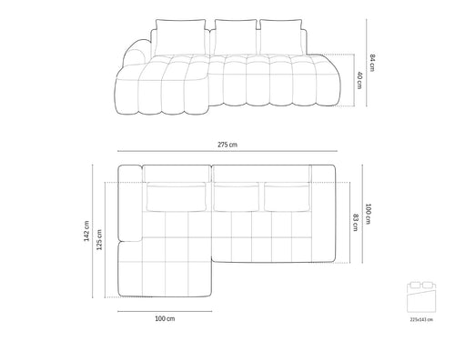 Cosmopolitan Design Uitklapbare hoekbank links met opbergdoos Linz 3-zits, structurele stof beige - 142x275x84cm