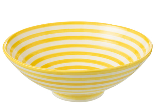 J-Line kom Lebrillo Granada Stripes - keramiek - wit/geel