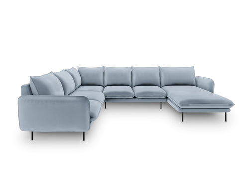 Cosmopolitan Design Panoramische hoekbank links Vienna 7-zits, flueel, lichtblauw - 235x330x95cm