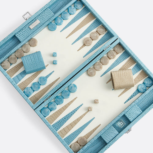 Premium Interiors - Backgammon - Groot BACKGAMMON - leer rivierablauw 46cm