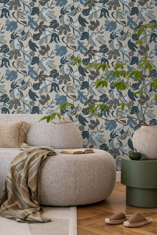 Borastapeter behang bladeren vergrijsd blauw - 49 cm x 10.05 m - 660801 - vtwonen shop