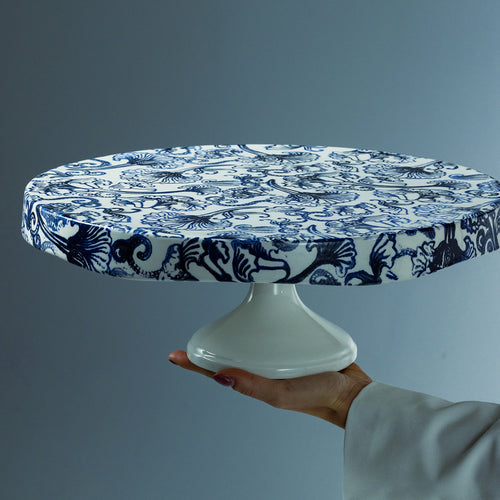 Rivièra Maison Amalfi Cake Stand  - Aardewerk - Blauw / White - vtwonen shop