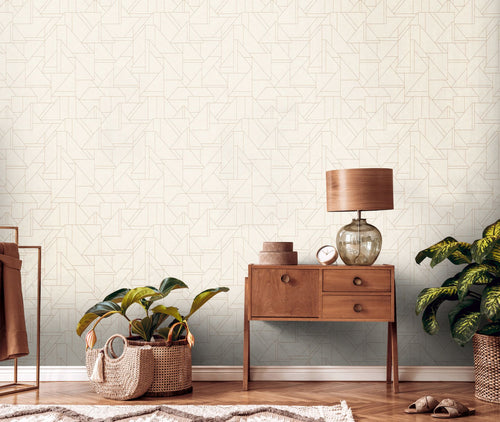 Livingwalls behang grafisch motief wit, crème en bronze - 53 cm x 10.05 m - AS-391181