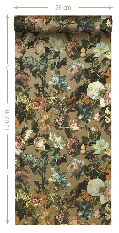 ESTAhome behang bloemen goud - 53 cm x 10.05 m - 139595