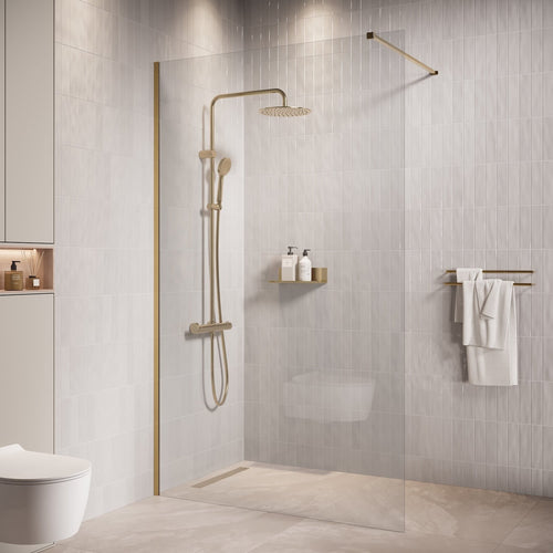 Badplaats Douchewand Florida 100 x 200 cm – Goud – Inloopdouche 8 mm Veiligheidsglas
