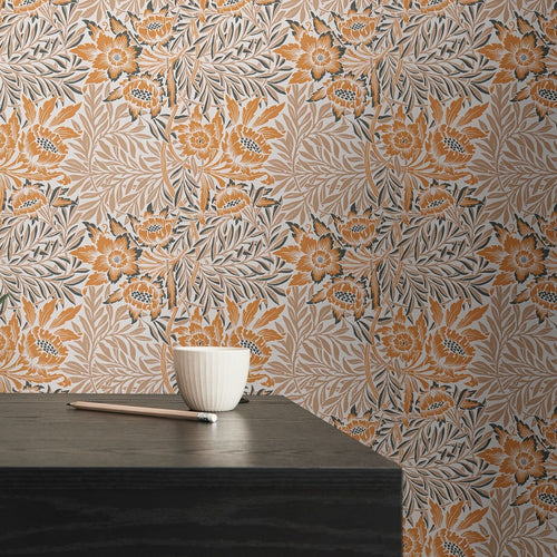 Livingwalls behang bloemmotief oranje, beige, wit en zwart - 53 cm x 10.05 m - AS-390582