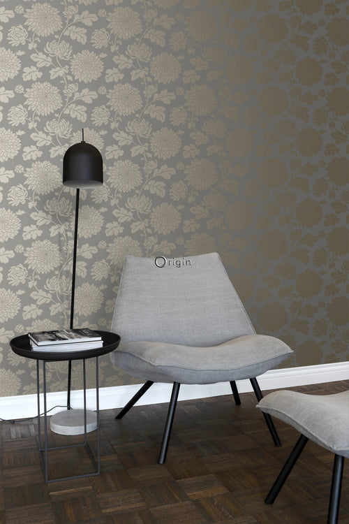 Origin Wallcoverings behang bloemen taupe en glanzend brons - 53 cm x 10,05 m - 326149 - vtwonen shop