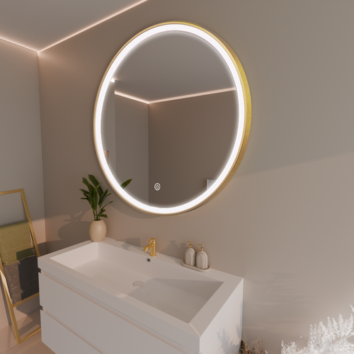 LOMAZOO badkamerspiegel Soho - met LED verlichting & anti condens - rond - goud - 100 cm