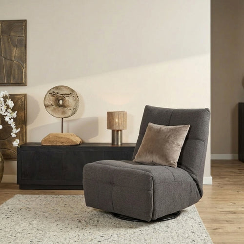 StarFurn Fauteuil Lazy - Donkergrijs Stof - Draaibaar & Relaxfunctie