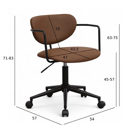 Furnhouse bureaustoel Lido - Donkerbruin - Kunstleer - 57x54x71