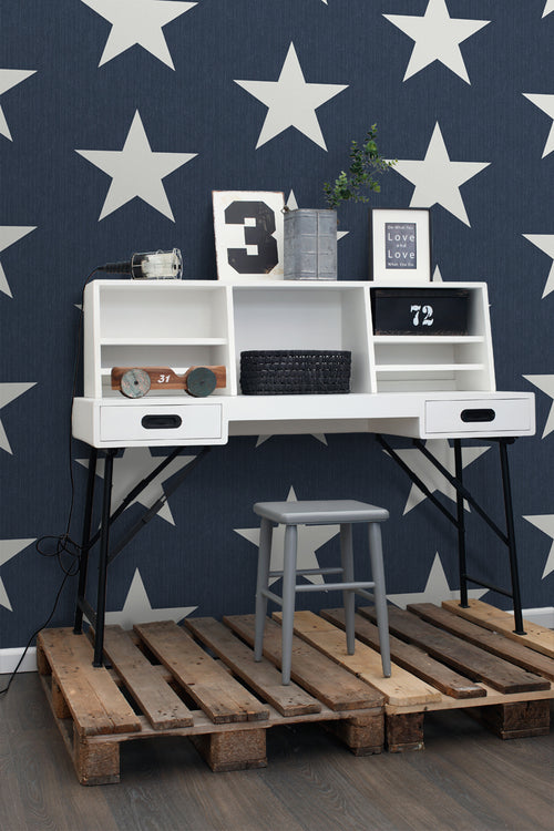 ESTAhome behang sterren op denim jeans stof donkerblauw - 53 cm x 10.05 m - 138978